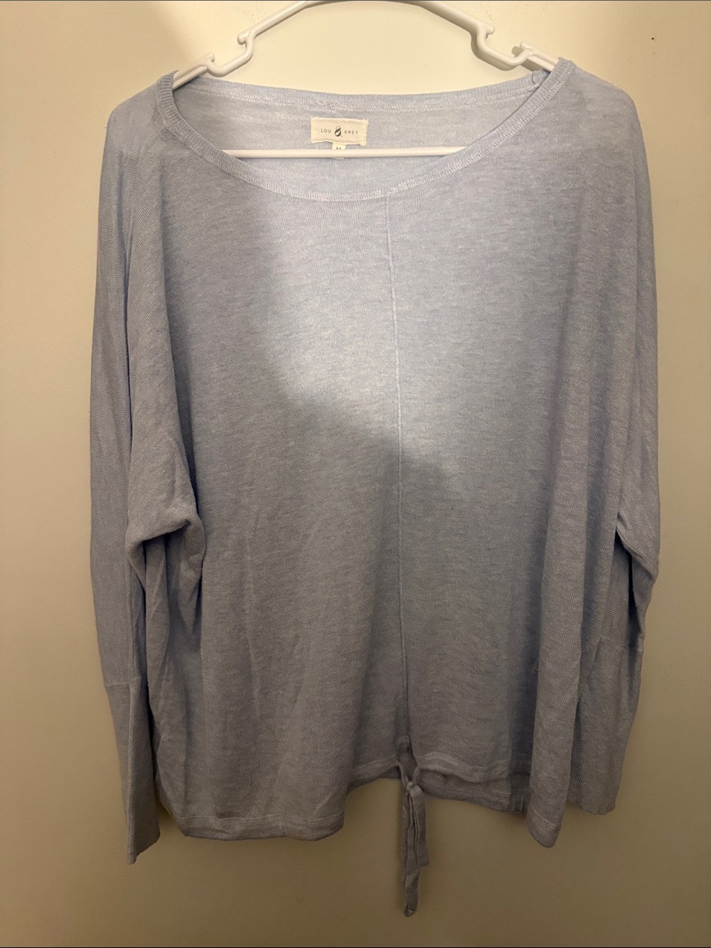 Lou & Grey Light Blue Scoop-Neck Knit Sweater with Hem Tie